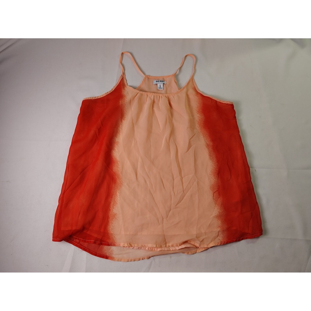 Old Navy Womens Tank Top Medium M Orange Coral Ombre Sheer Chiffon Cami Strappy